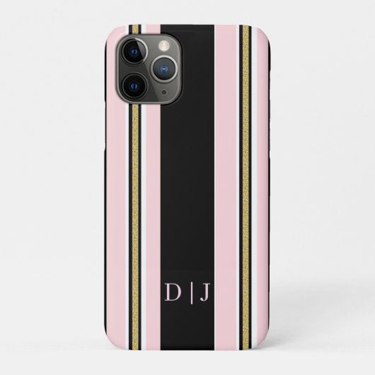 Étui pour iPhone Rose & Or Blanc Rayure Noire (Dos)