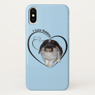 Étui pour iPhone X I Love Rabbits (Bleu clair)