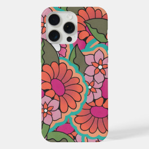Étui rétro floral pour iPhone 15 Pro Max.