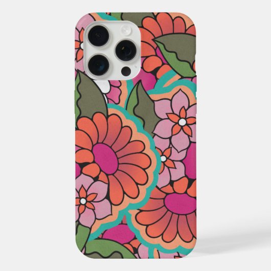 Étui rétro floral pour iPhone 15 Pro Max. (Verso)