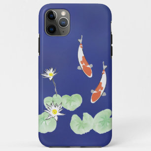 Étui robuste bleu pour iPhone avec étang à carpes