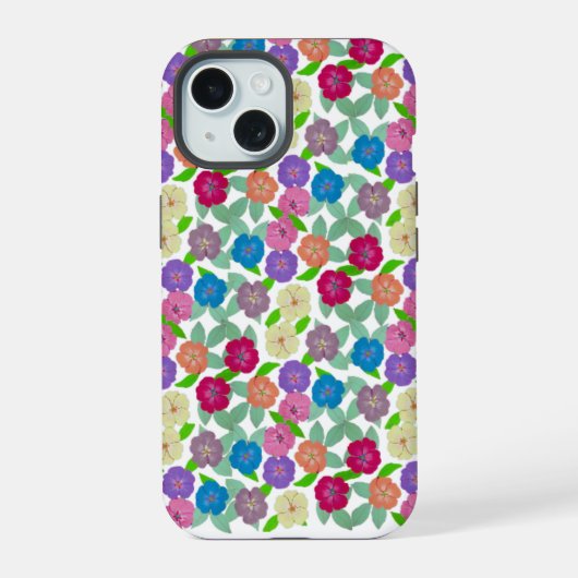 Étui robuste pour iPhone 15 avec fleurs de géraniu (Verso)