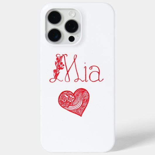 Étui téléphonique avec coeur et nom de Mia (Verso)