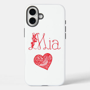 Étui téléphonique avec coeur et nom de Mia