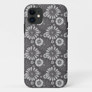 étui téléphonique floral gris