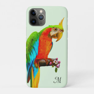 Étui tropical multicolore d'oiseau perroquet et mo