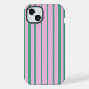 Étuis iPhone 15 Plus avec rayures vertes et rose d