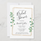 Eucalyptis avec cadre or Invitation de douche nupt (Devant)