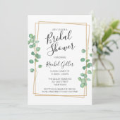 Eucalyptis avec cadre or Invitation de douche nupt (Debout devant)