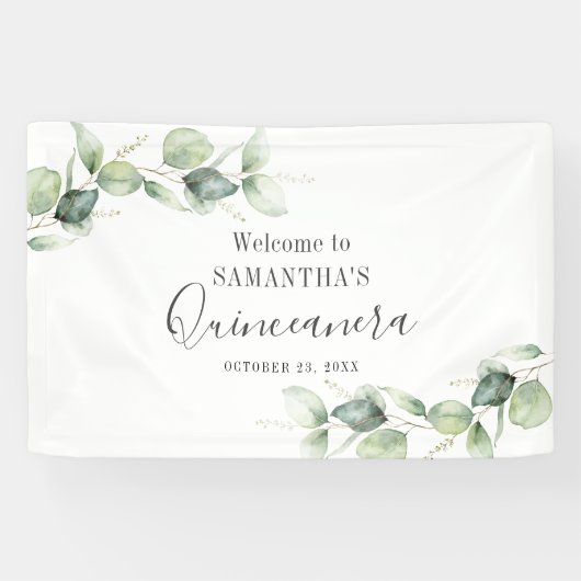 Eucalyptus 15e verjaardag Quinceanera Celebration Spandoek (Horizontaal)