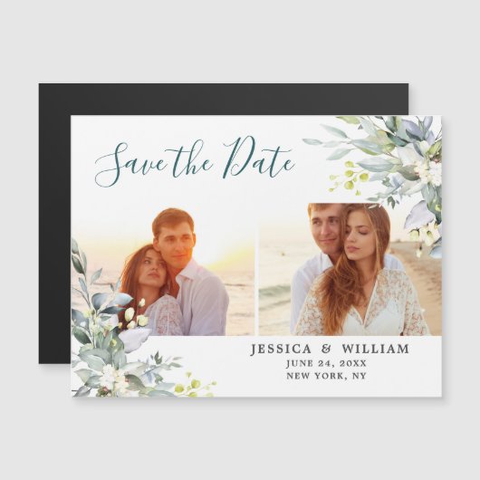 Eucalyptus 2 PHOTO Enregistrer la date Carte magné (Devant / Derrière)