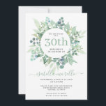 Eucalyptus 30e anniversaire Invitation<br><div class="desc">Une jolie invitation au 30e anniversaire d'eucalyptus aquarelle. Un vert foncé et solide sur le dos de l'invitation. Une aquarelle luxuriante et jolie.</div>