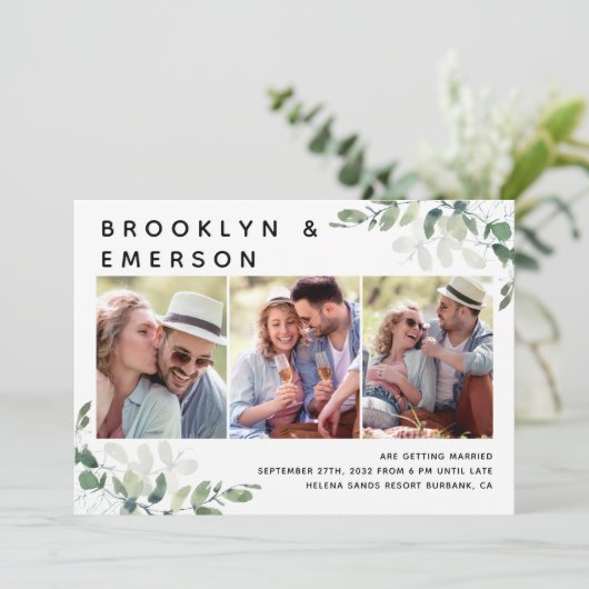 Eucalyptus 3 Foto QR Code Weddenschap Kaart (Staand voorkant)