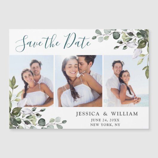 Eucalyptus 3 FOTO Save the Date Magnetic Card (Voorkant)