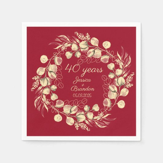 Eucalyptus 40th Red Ruby Bruiloft Jubileum Servet (Voorkant)
