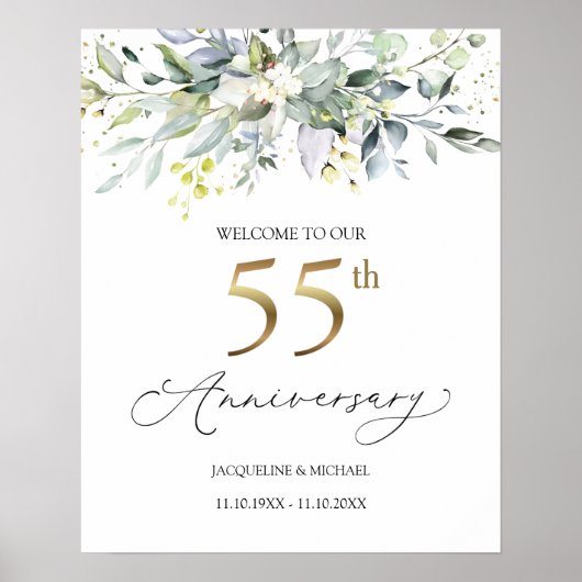 Eucalyptus 55th Wedding Jubileum Welkomstteken Poster (Voorkant)