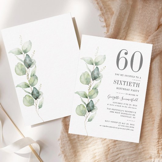 Eucalyptus 60th Birthday Greenery Foliage Notitiekaartje
