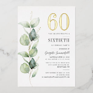 Eucalyptus 60th Birthday Greenery Waterverf Gold Folie Uitnodiging
