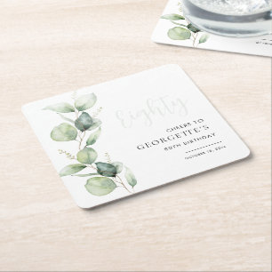 Eucalyptus 80e Waterverf Vierkante Kartonnen Onderzetter