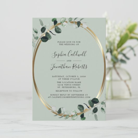 Eucalyptus All in One Website RSVP Sage Weddenscha Kaart (Staand voorkant)
