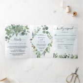 Eucalyptus All-in-One Wedding Invitations Drieluik Uitnodiging (Binnen)