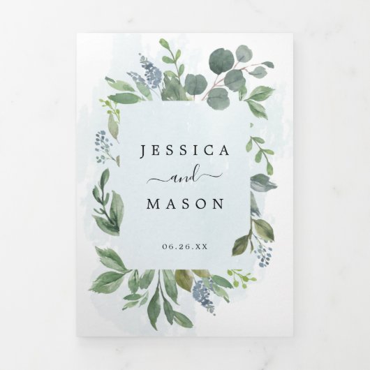 Eucalyptus All-in-One Wedding Invitations Drieluik Uitnodiging (Cover)