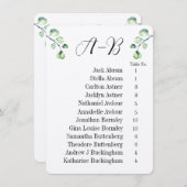 Eucalyptus Alphabetical 12 Guest Table Chart Cards Kaart (Voorkant / Achterkant)