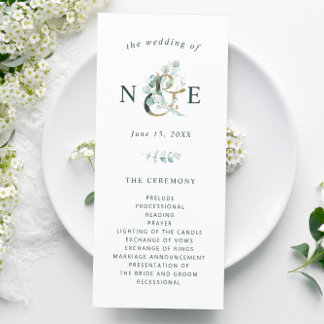 Eucalyptus Ampersand Gold Green Wedding Programma