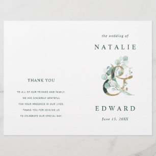 Eucalyptus Ampersand Gold Green Wedding Programme