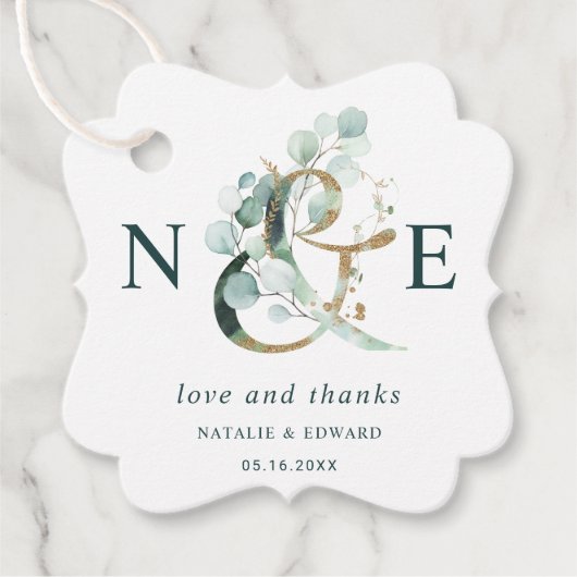 Eucalyptus Ampersand Gouden Groene Bruiloft Dank u Bedankjes Labels (Voorkant)