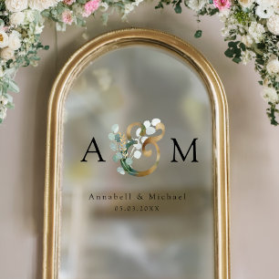 Eucalyptus, Ampersand, Monogram, Bruiloft Raamsticker
