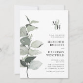 Eucalyptus Ampersand Monogram QR Code Huwelijk Kaart (Voorkant)
