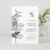 Eucalyptus Ampersand Monogram QR Code Huwelijk Kaart (Staand voorkant)