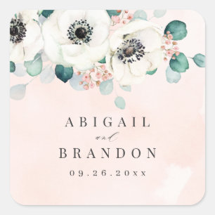 Eucalyptus anemone floral rustige monogram vierkan vierkante sticker