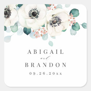 Eucalyptus anemone floral rustige monogram vierkante sticker