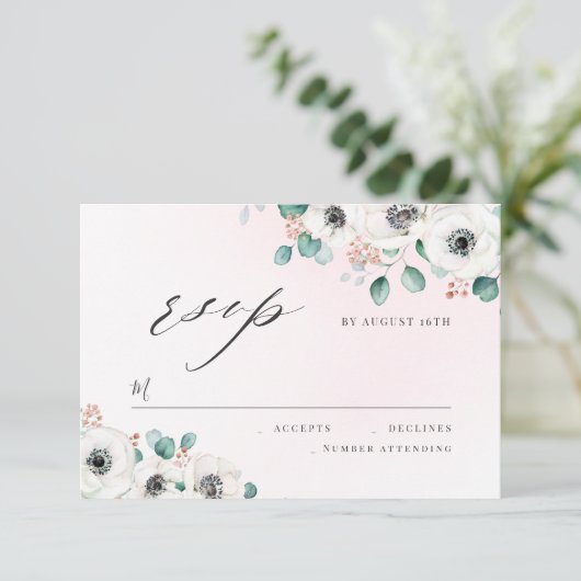 Eucalyptus anemone floral rustious bruiloft RSVP (Staand voorkant)