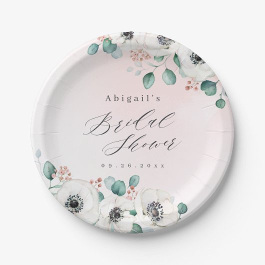 Eucalyptus anemone florale rustige vrijgezellenfee papieren bordje (Voorkant)