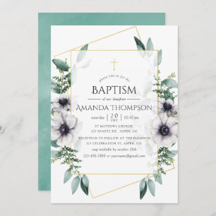 Eucalyptus Anemone Geometric Baptism/Christening Kaart