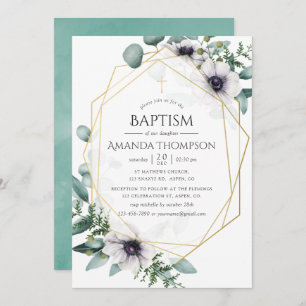 Eucalyptus Anemone Geometric Baptism/Christening Kaart