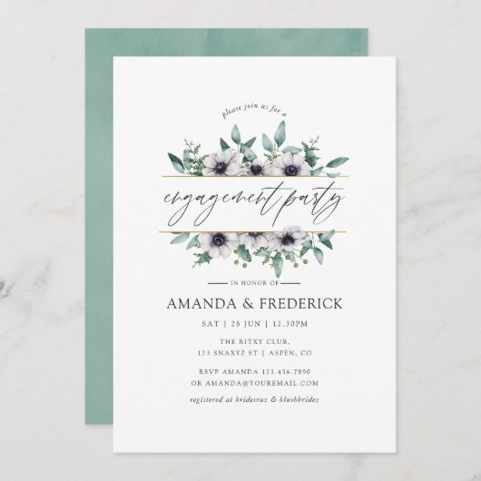 Eucalyptus Anemone Geometric Engagement Party Kaart (Voorkant / Achterkant)