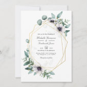 Eucalyptus Anemone Geometric QR Code RSVP Weddensc Kaart (Voorkant)