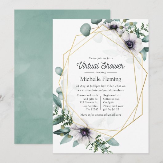 Eucalyptus Anemone Geometric Virtual Baby shower Kaart (Voorkant / Achterkant)