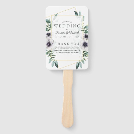 Eucalyptus Anemone Geometric Wedding Programme Handwaaier (Voorkant)