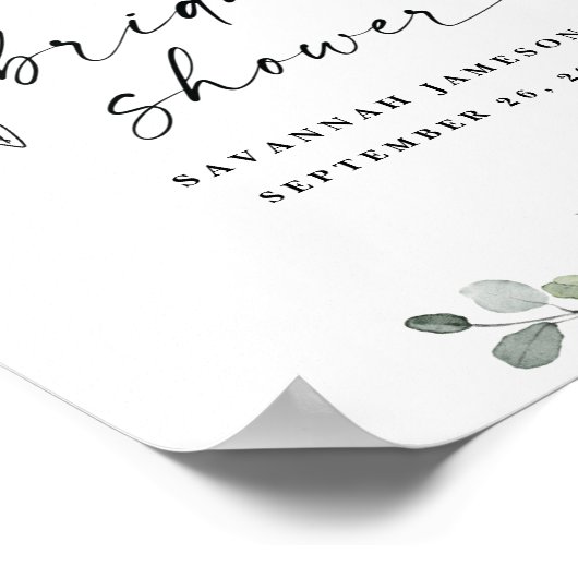 Eucalyptus Aquarel Bruidsborrel Welkom Bord Poster (Hoek)