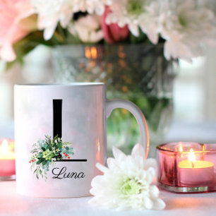 Eucalyptus Aquarelle script monogramme tasse de ca