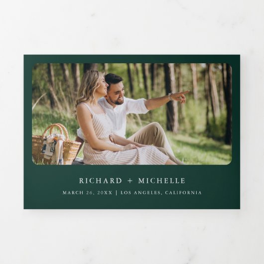 Eucalyptus Arch Emerald Green QR Code Wedding Drieluik Uitnodiging (Cover)