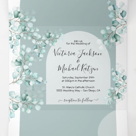 Eucalyptus Arch Wedding Tri-Fold in één uitnodigin Drieluik Uitnodiging (Binnenkant midden)