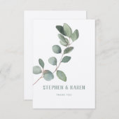 Eucalyptus Argent Élégant Carte de remerciements d (Devant / Derrière)