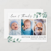 Eucalyptus baby dank je kaart, script bedankt briefkaart (Voorkant / Achterkant)