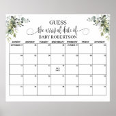 Eucalyptus Baby Shower Datum Raming Kalenders Poster (Voorkant)